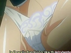 Sexy anime lesbian gets masturbated with a dildo