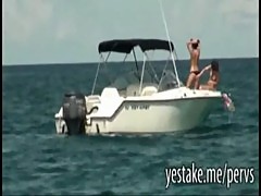 Guy spies on friend with her girlfriend on a boat and hops on